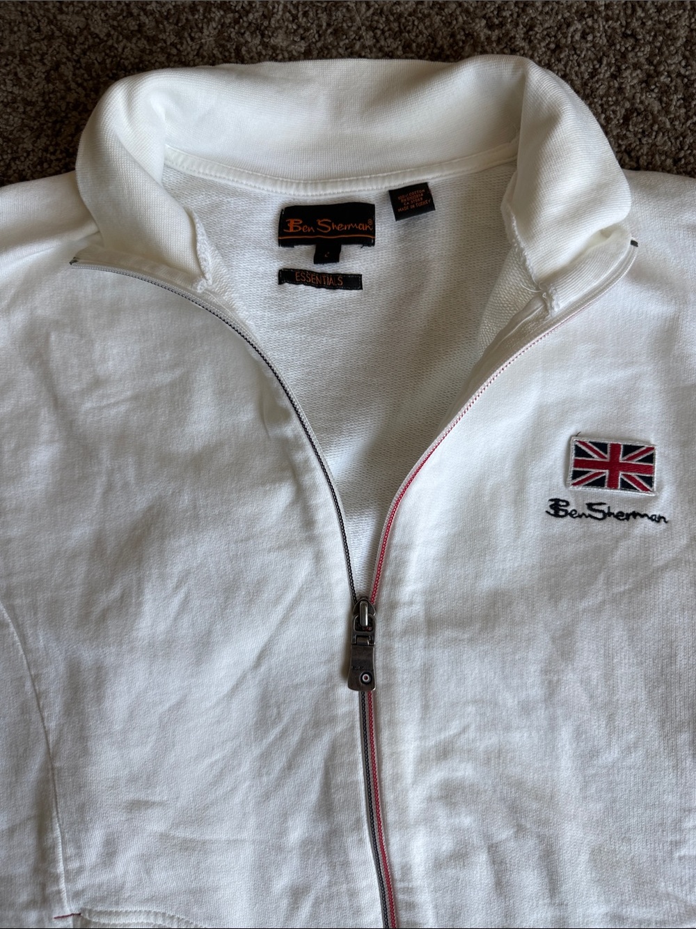 Ben Sherman Essentials White Full-Zip Track Jacket with Union Jack Patch